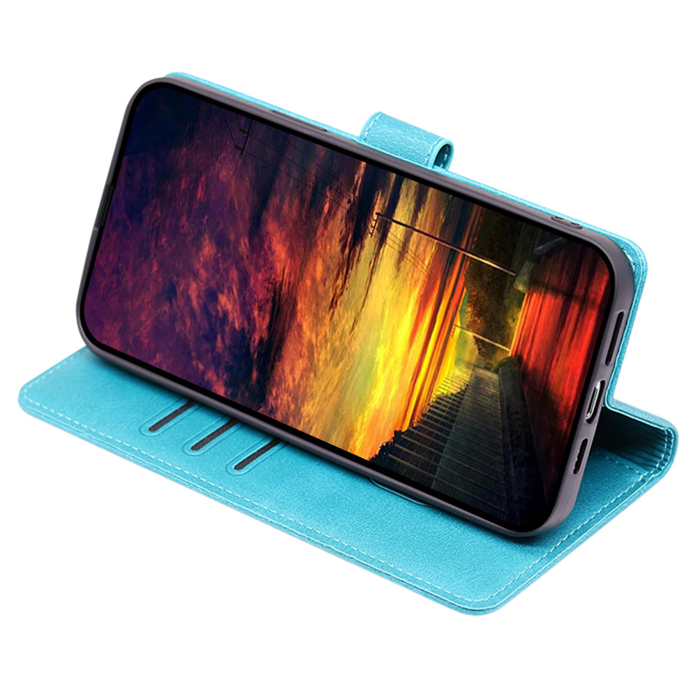 For Realme 12 Case Calf Texture Drop-resistant PU Leather Stand Phone Cover - Baby Blue