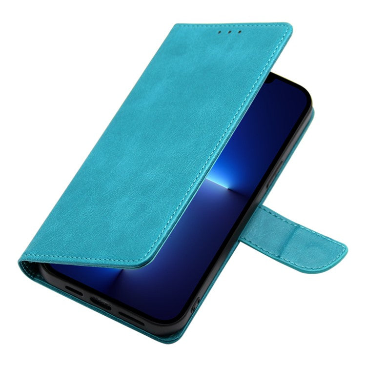For Realme 12 Case Calf Texture Drop-resistant PU Leather Stand Phone Cover - Baby Blue