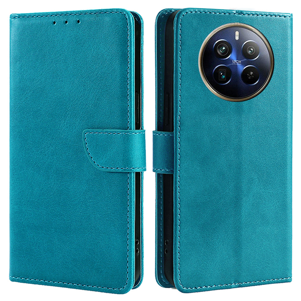 For Realme 12 Pro 5G / 12 Pro+ 5G Wallet Case Calf Texture Stand Phone Protector - Baby Blue