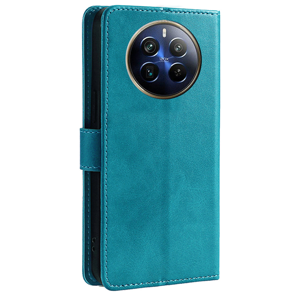 For Realme 12 Pro 5G / 12 Pro+ 5G Wallet Case Calf Texture Stand Phone Protector - Baby Blue