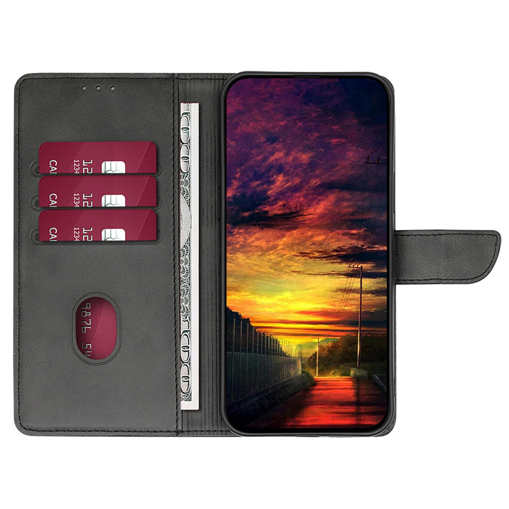 For Realme 12 Pro 5G / 12 Pro+ 5G Wallet Case Calf Texture Stand Phone Protector - Black