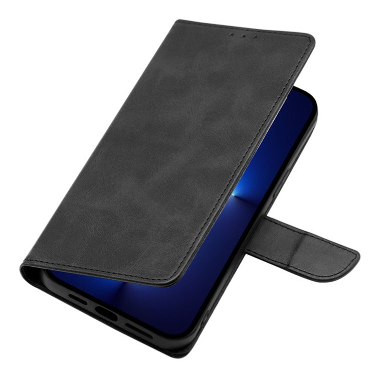 For Realme 12 Pro 5G / 12 Pro+ 5G Wallet Case Calf Texture Stand Phone Protector - Black