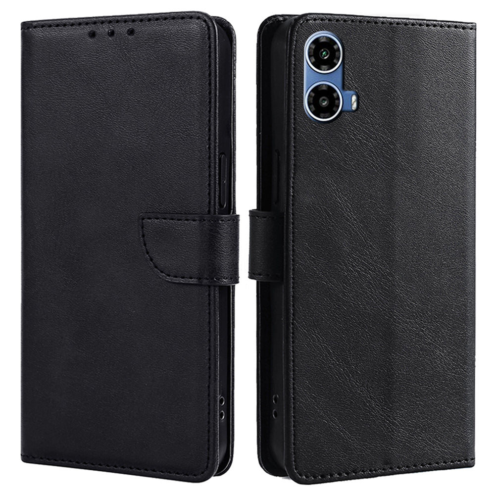 For Motorola Moto G34 5G Cell Phone Cases PU Leather Calf Texture Cover - Black
