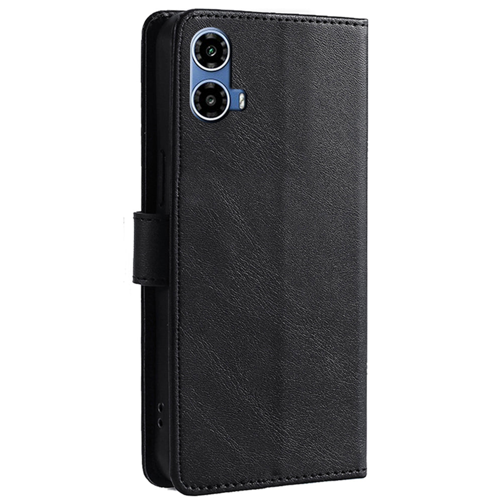 For Motorola Moto G34 5G Cell Phone Cases PU Leather Calf Texture Cover - Black