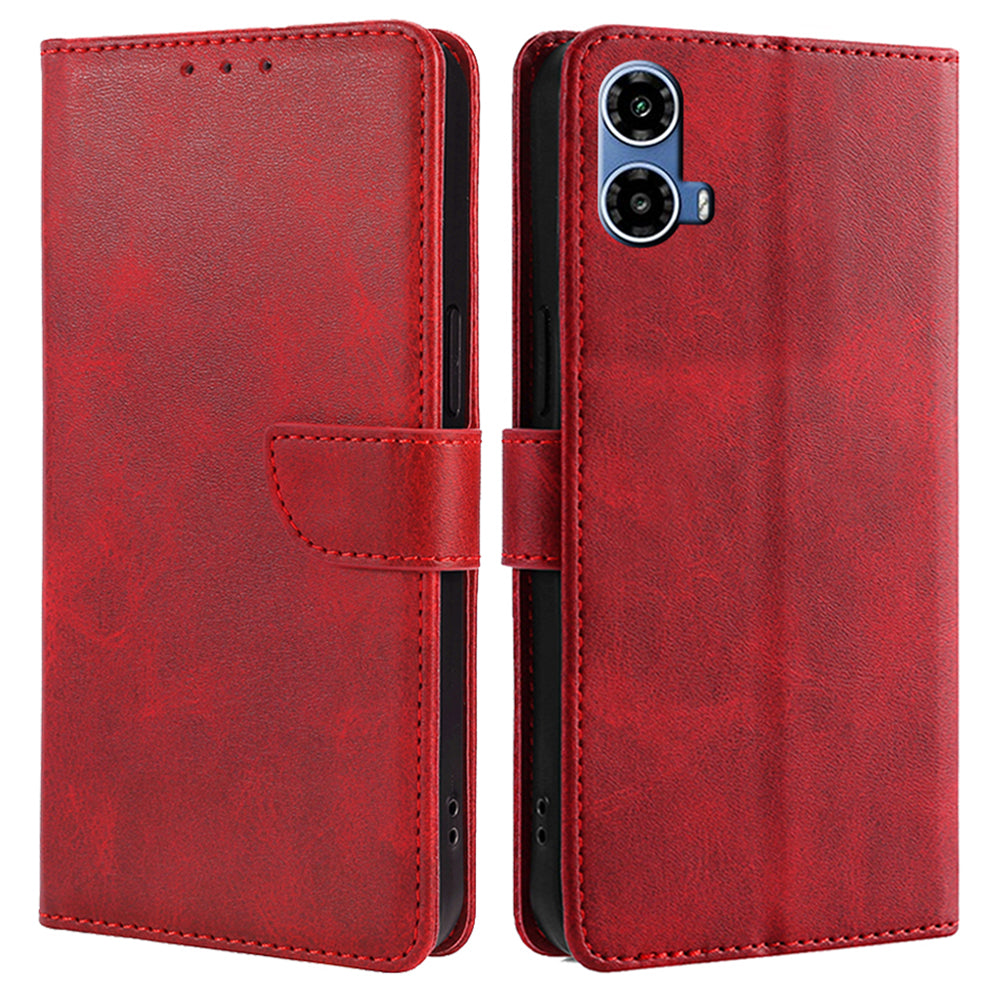 For Motorola Moto G34 5G Cell Phone Cases PU Leather Calf Texture Cover - Red