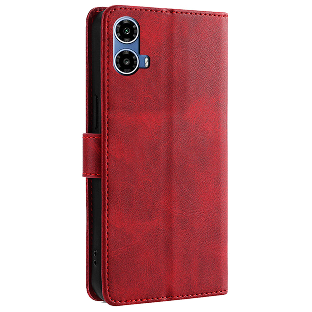 For Motorola Moto G34 5G Cell Phone Cases PU Leather Calf Texture Cover - Red