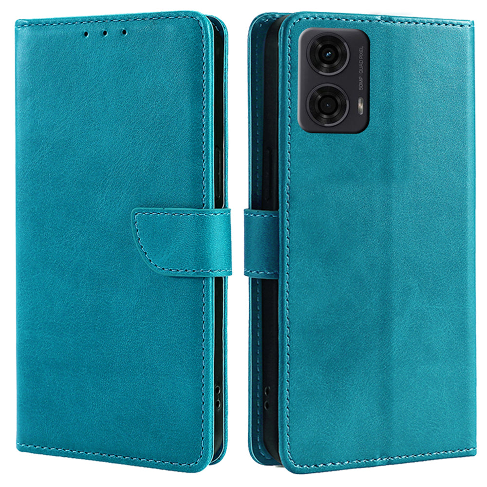 For Motorola Moto G24 4G Case Scratch-resistant Calf Texture Flip Stand Phone Cover - Baby Blue