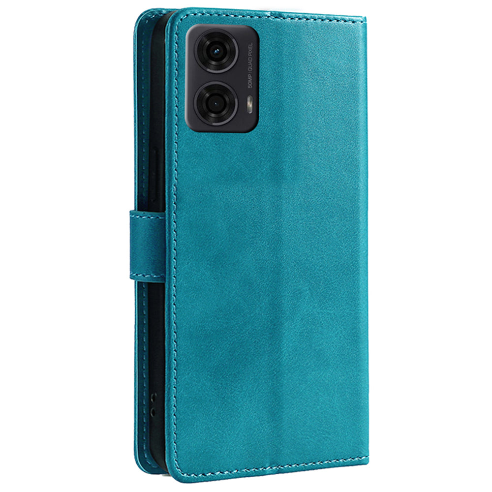 For Motorola Moto G24 4G Case Scratch-resistant Calf Texture Flip Stand Phone Cover - Baby Blue
