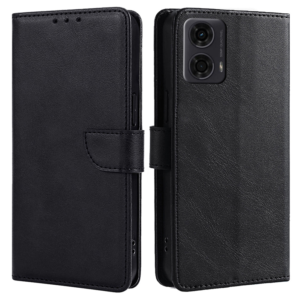 For Motorola Moto G24 4G Case Scratch-resistant Calf Texture Flip Stand Phone Cover - Black