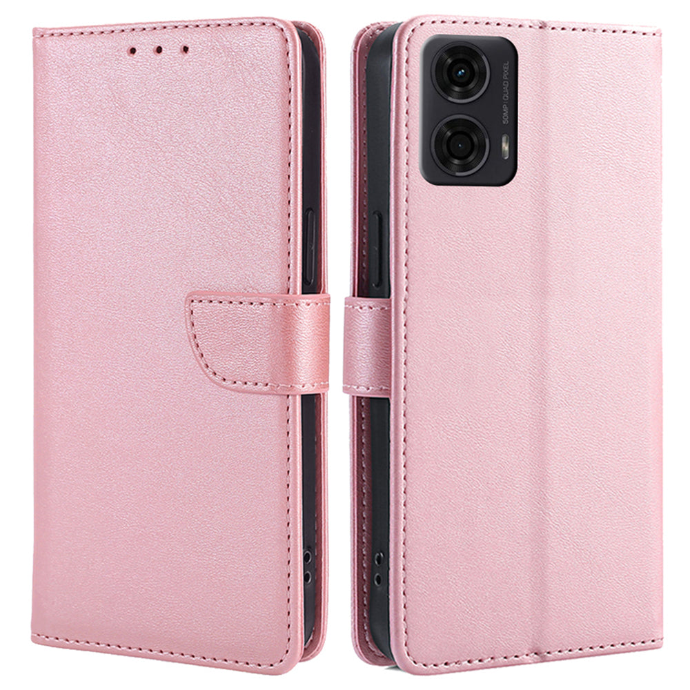 For Motorola Moto G24 4G Case Scratch-resistant Calf Texture Flip Stand Phone Cover - Rose Gold