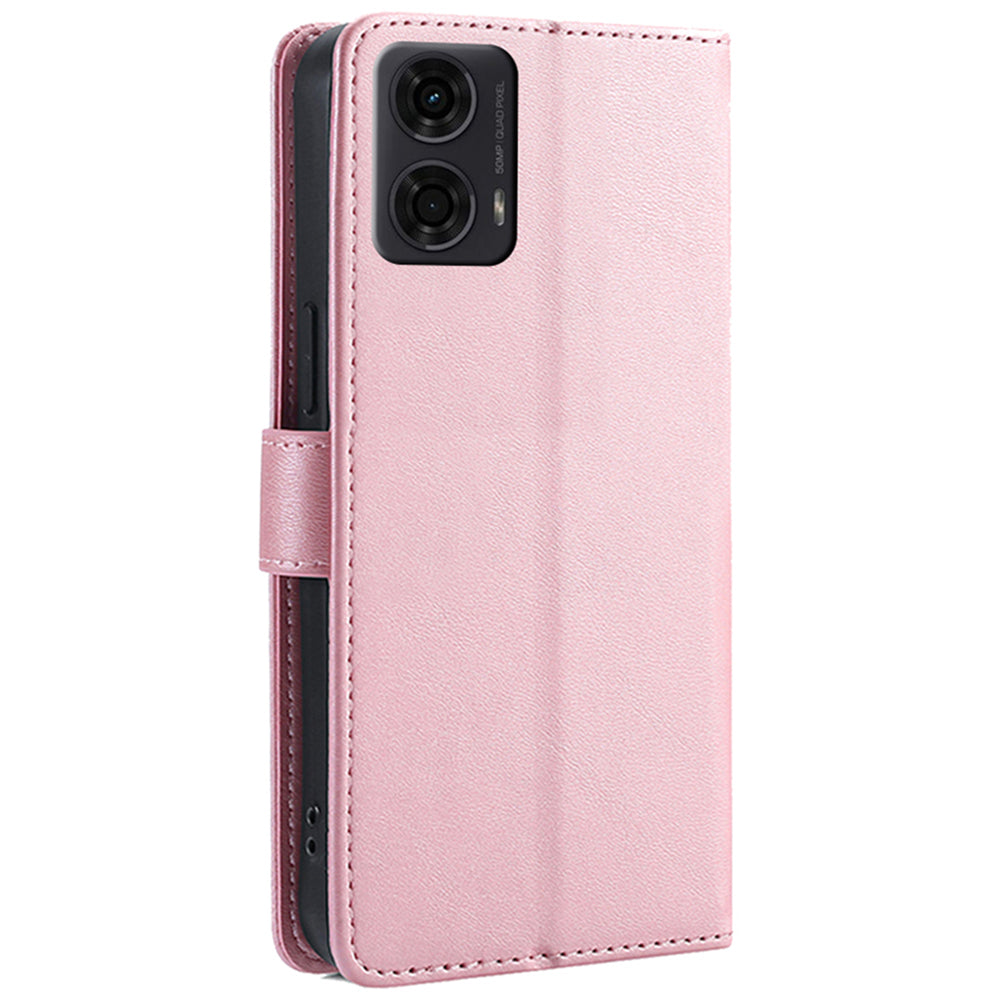 For Motorola Moto G24 4G Case Scratch-resistant Calf Texture Flip Stand Phone Cover - Rose Gold