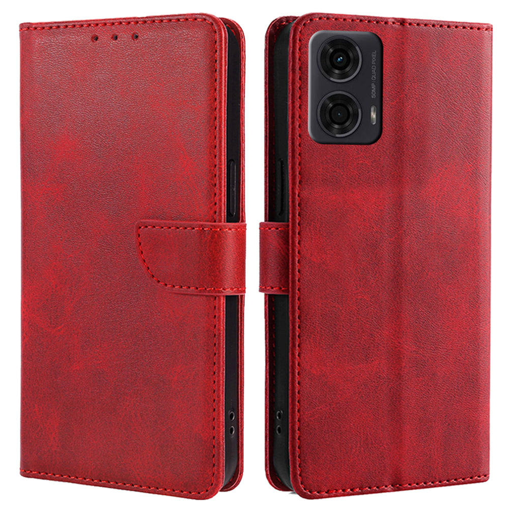For Motorola Moto G24 4G Case Scratch-resistant Calf Texture Flip Stand Phone Cover - Red