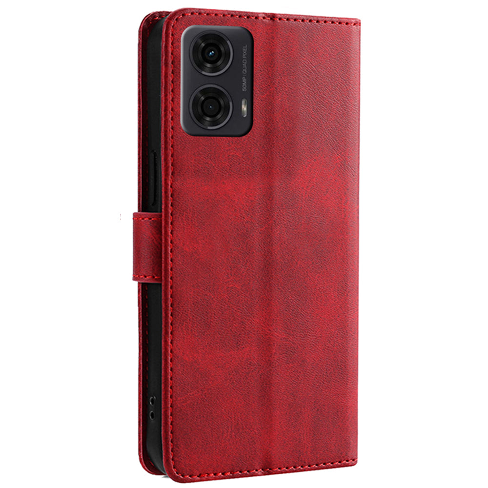 For Motorola Moto G24 4G Case Scratch-resistant Calf Texture Flip Stand Phone Cover - Red