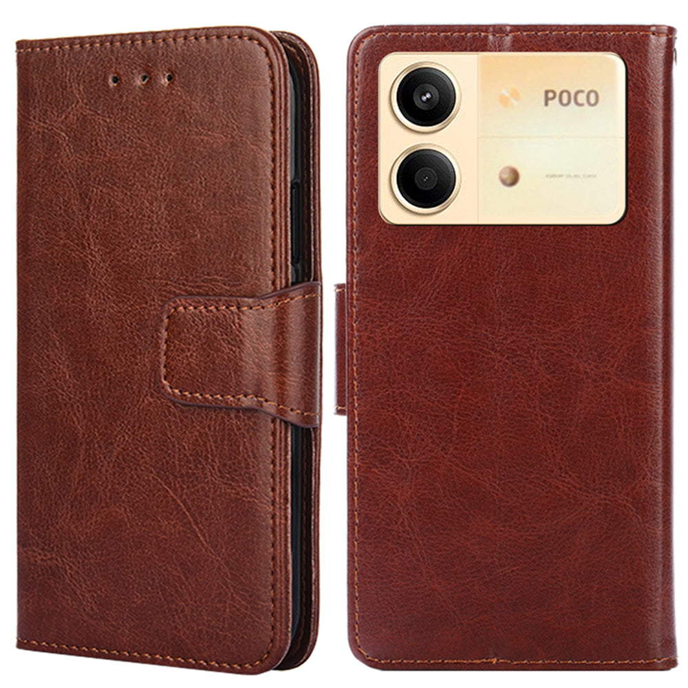 For Xiaomi Redmi Note 13R Pro 5G Case PU Leather Folio Flip Phone Wallet Cover - Brown