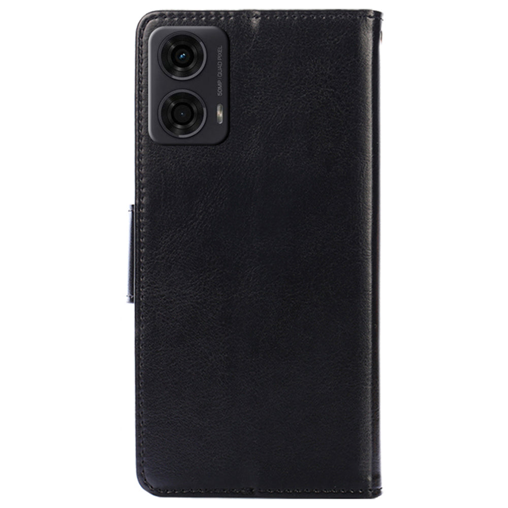 For Motorola Moto G24 4G / G04 4G Case Leather + TPU Wallet Phone Cover Protector - Black