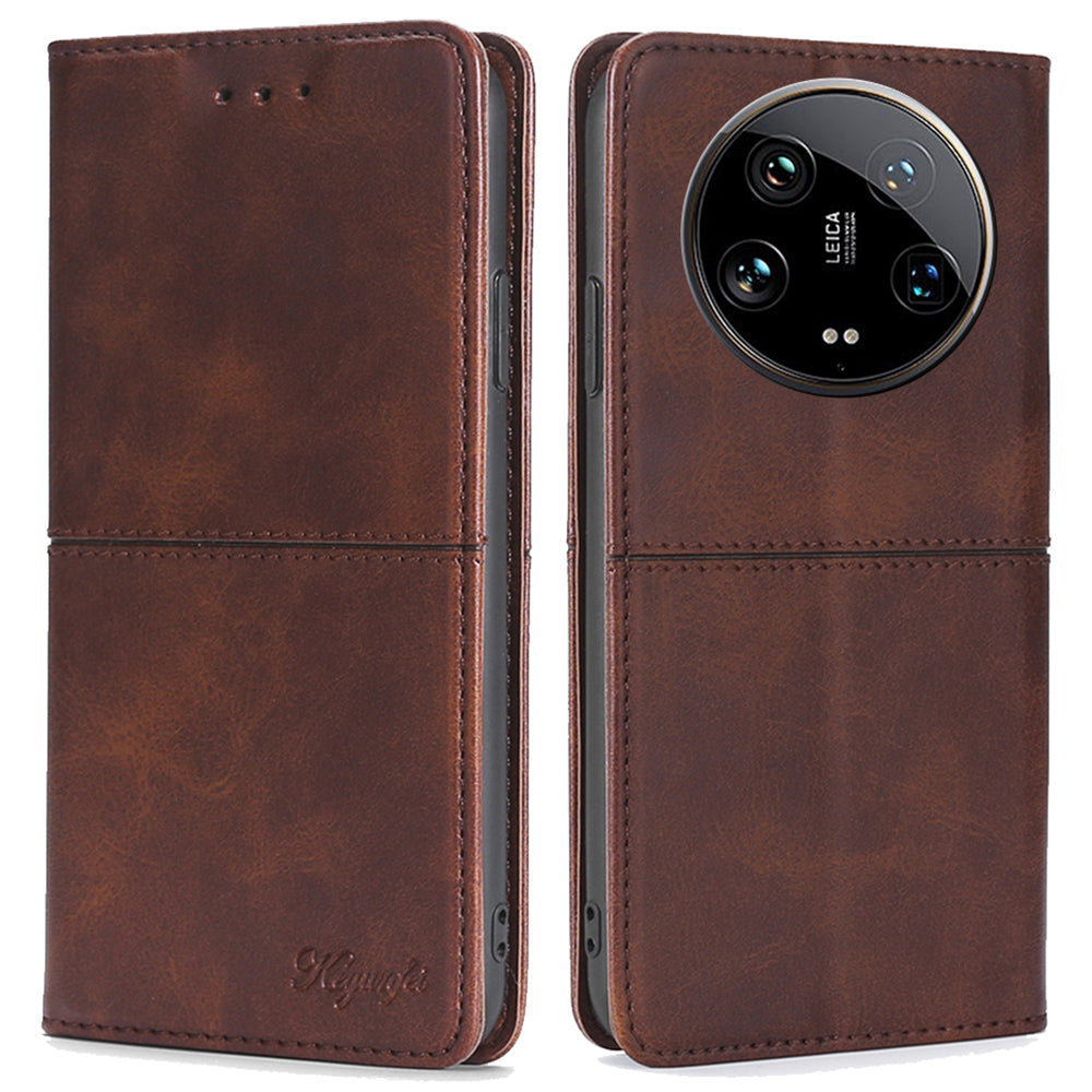For Xiaomi 14 Ultra Leather Case Magnetic Closing Phone Cover Wholesale - Dark Brown
