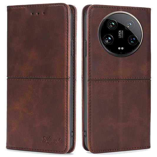 For Xiaomi 14 Ultra Leather Case Magnetic Closing Phone Cover Wholesale - Dark Brown