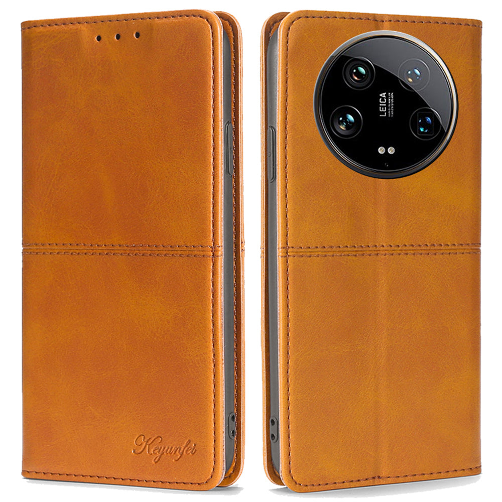 For Xiaomi 14 Ultra Leather Case Magnetic Closing Phone Cover Wholesale - Light Brown
