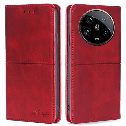 For Xiaomi 14 Ultra Leather Case Magnetic Closing Phone Cover Wholesale - Red