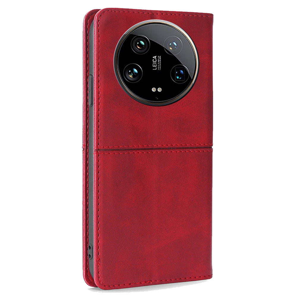 For Xiaomi 14 Ultra Leather Case Magnetic Closing Phone Cover Wholesale - Red