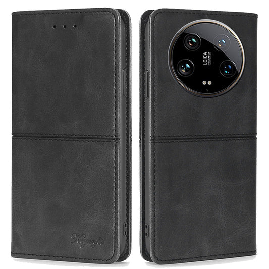 For Xiaomi 14 Ultra Leather Case Magnetic Closing Phone Cover Wholesale - Black