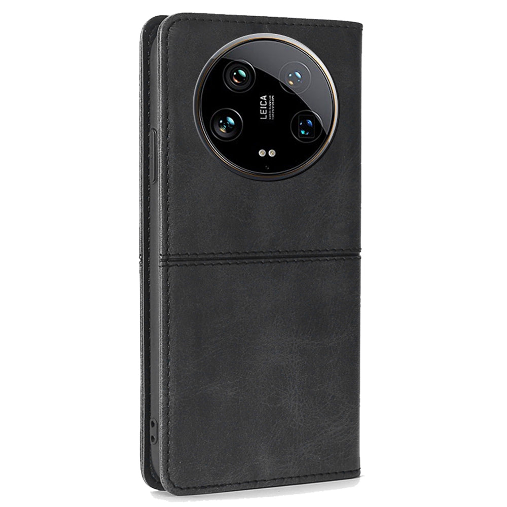 For Xiaomi 14 Ultra Leather Case Magnetic Closing Phone Cover Wholesale - Black