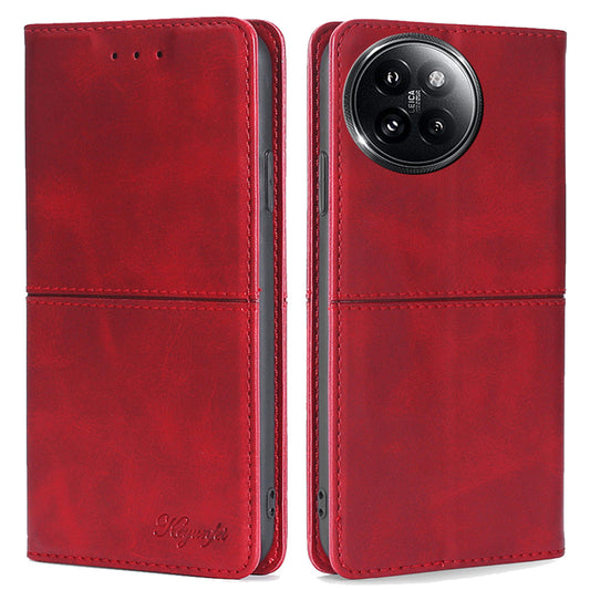For Xiaomi Civi 4 Pro 5G Case PU Leather 2 Card Slots Magnetic Closure Flip Phone Cover - Red