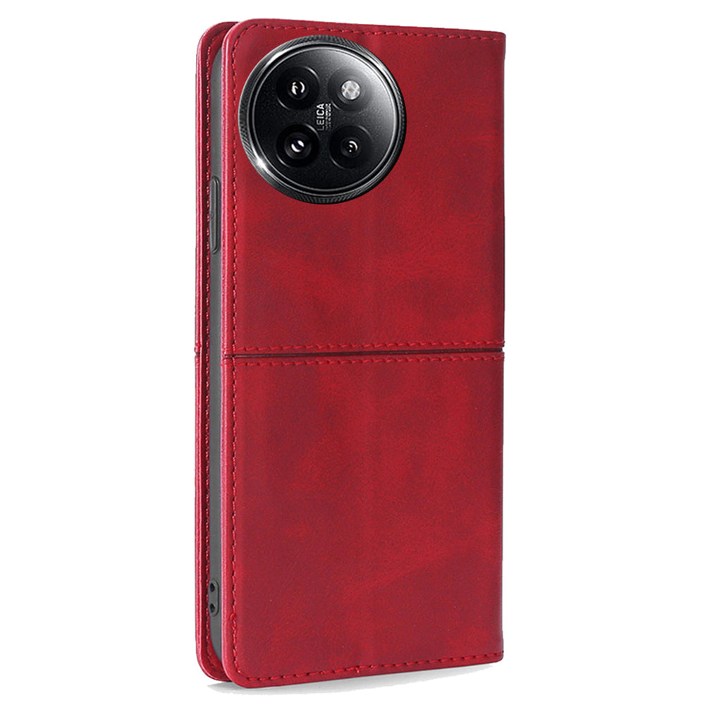 For Xiaomi Civi 4 Pro 5G Case PU Leather 2 Card Slots Magnetic Closure Flip Phone Cover - Red