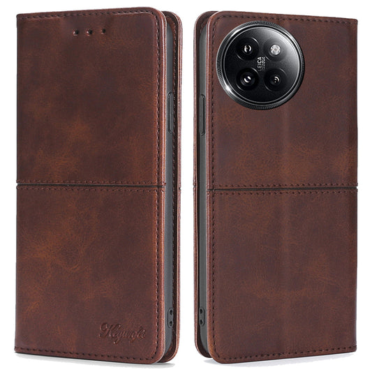 For Xiaomi Civi 4 Pro 5G Case PU Leather 2 Card Slots Magnetic Closure Flip Phone Cover - Dark Brown