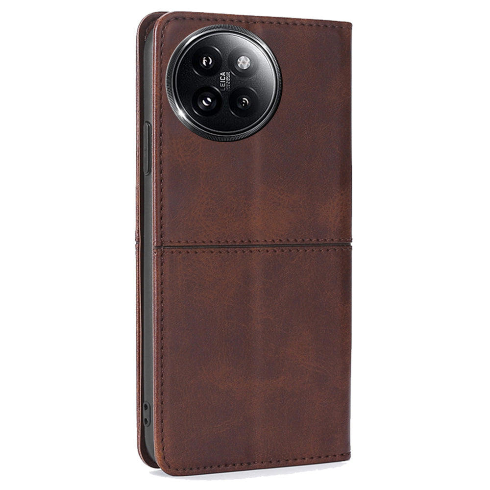 For Xiaomi Civi 4 Pro 5G Case PU Leather 2 Card Slots Magnetic Closure Flip Phone Cover - Dark Brown
