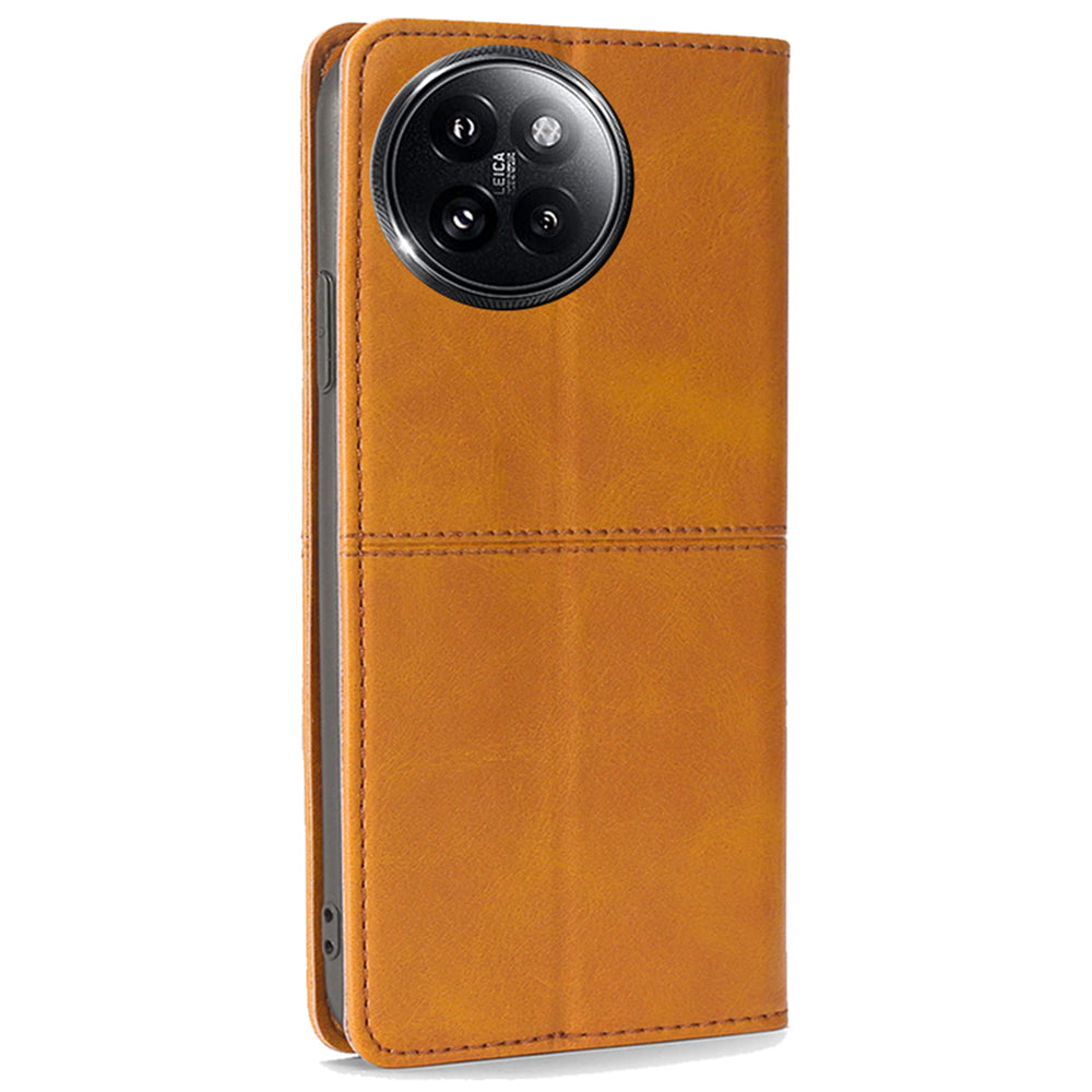 For Xiaomi Civi 4 Pro 5G Case PU Leather 2 Card Slots Magnetic Closure Flip Phone Cover - Light Brown