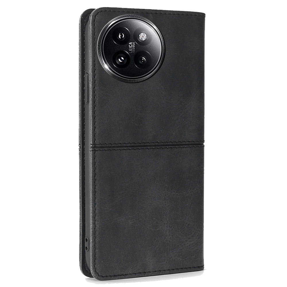 For Xiaomi Civi 4 Pro 5G Case PU Leather 2 Card Slots Magnetic Closure Flip Phone Cover - Black