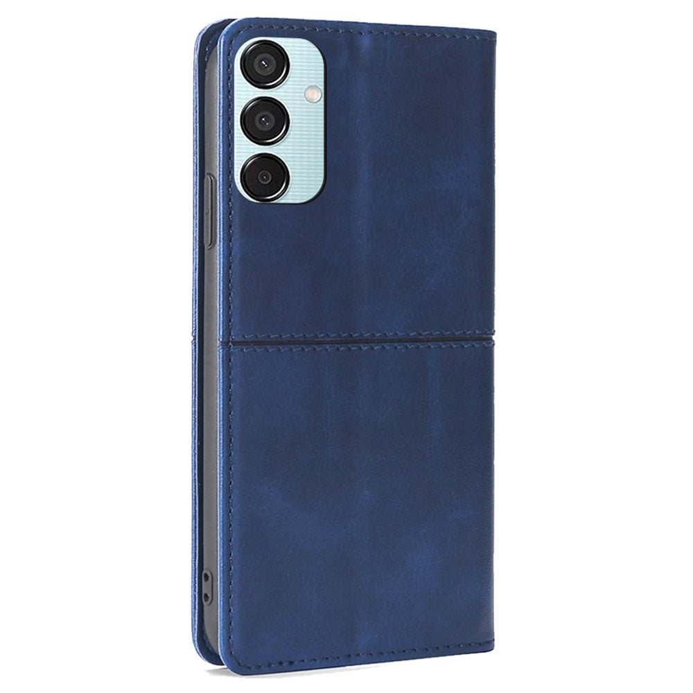 For Samsung Galaxy M15 5G Case Cowhide Texture PU Leather Phone Cover with Card Holder - Blue
