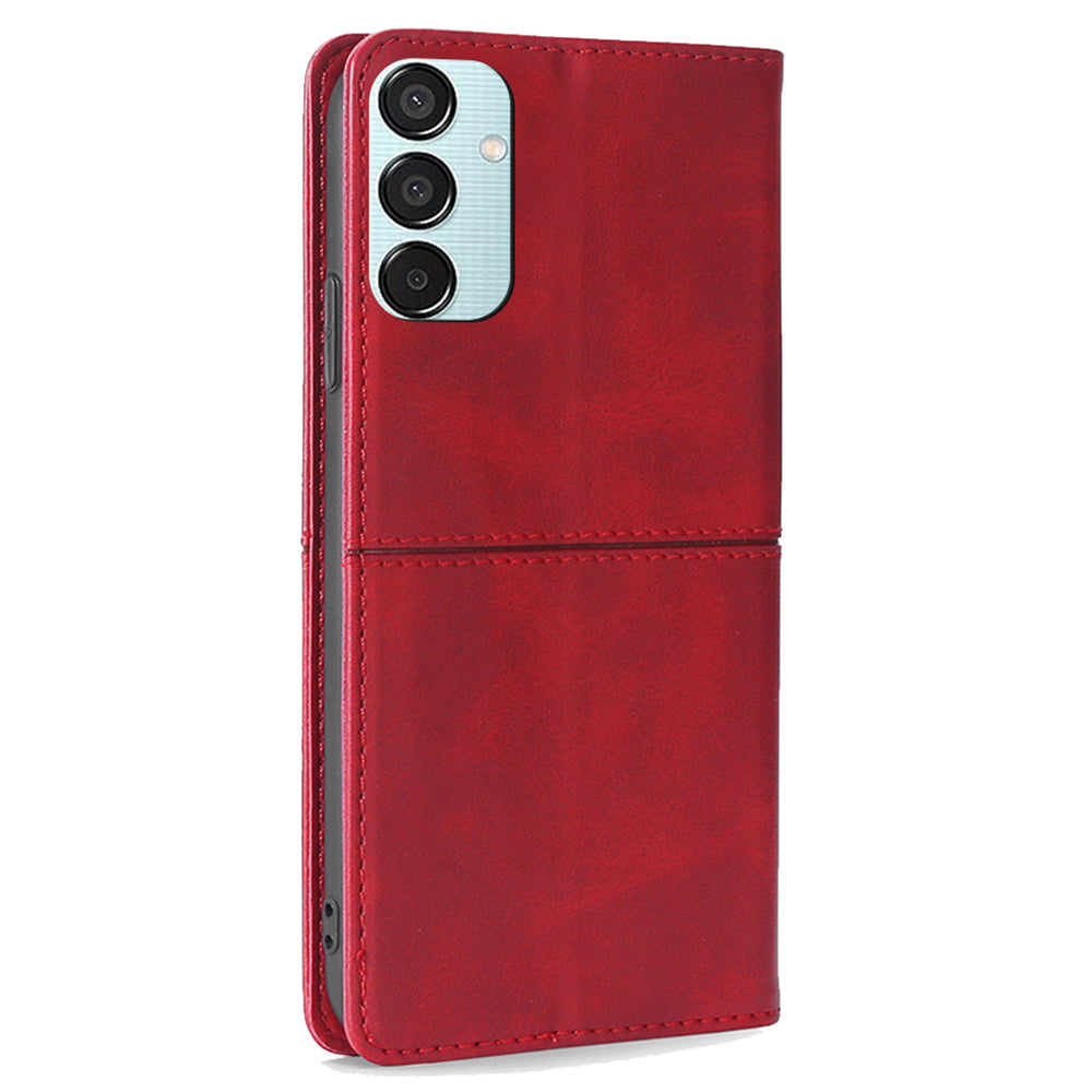 For Samsung Galaxy M15 5G Case Cowhide Texture PU Leather Phone Cover with Card Holder - Red