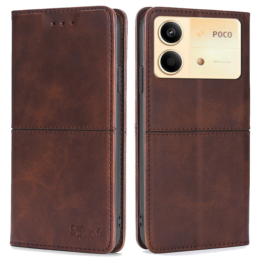 For Xiaomi Redmi Note 13R Pro 5G Case PU Leather Magnetic Closure Protective Phone Cover Cowhide Texture - Dark Brown