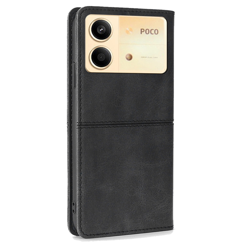 For Xiaomi Redmi Note 13R Pro 5G Case PU Leather Magnetic Closure Protective Phone Cover Cowhide Texture - Black