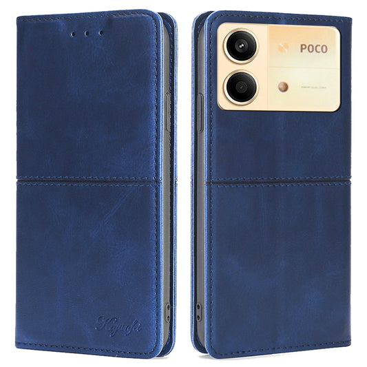 For Xiaomi Redmi Note 13R Pro 5G Case PU Leather Magnetic Closure Protective Phone Cover Cowhide Texture - Blue