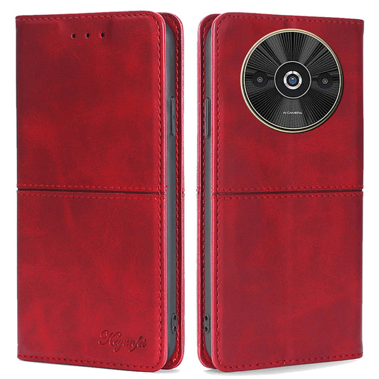 For Xiaomi Redmi A3 / Poco C61 4G Case PU Leather Stand Magnetic Closure Shockproof Phone Cover - Red