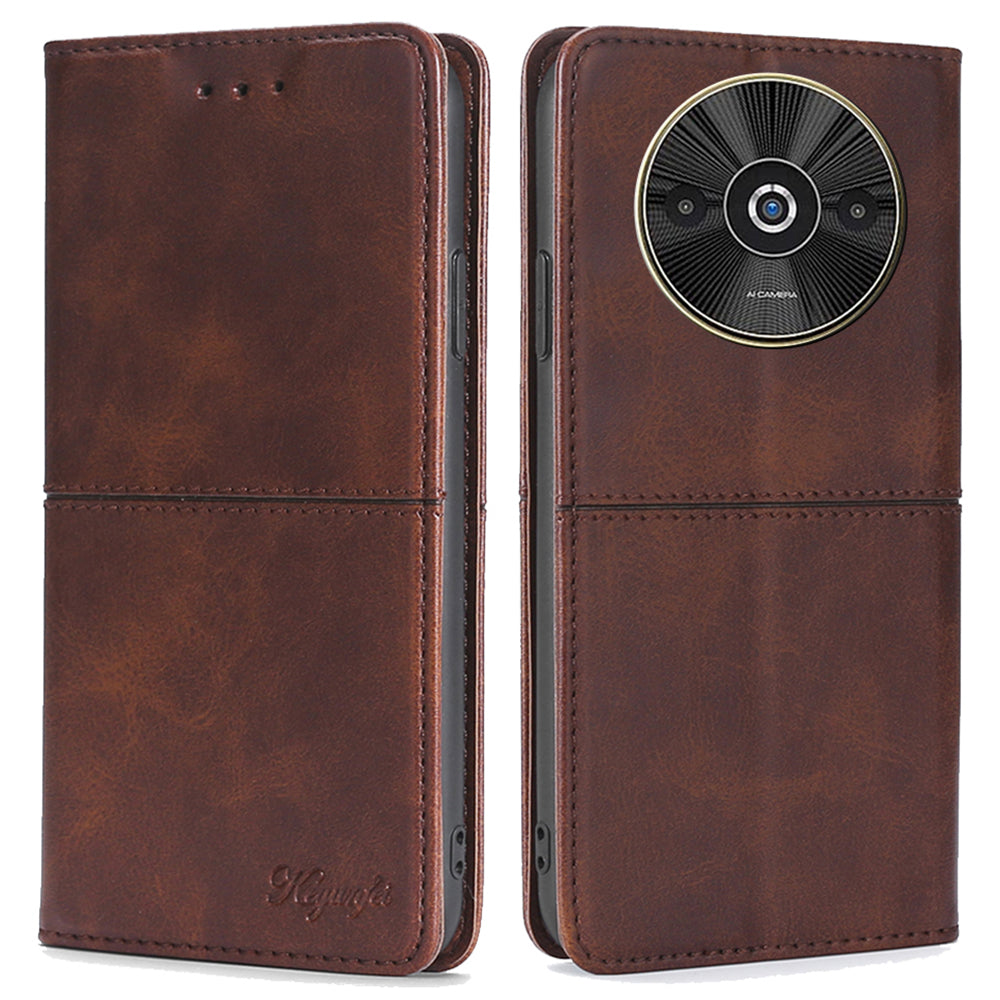 For Xiaomi Redmi A3 / Poco C61 4G Case PU Leather Stand Magnetic Closure Shockproof Phone Cover - Dark Brown