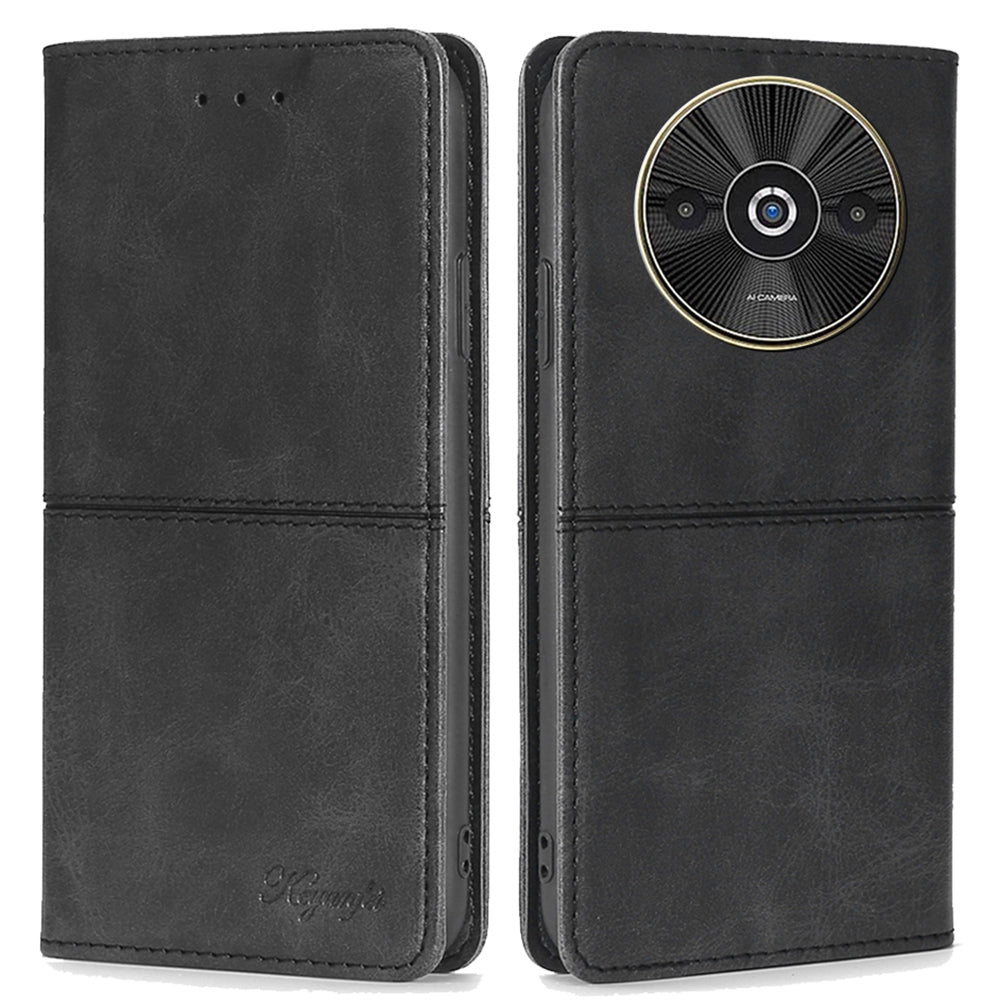 For Xiaomi Redmi A3 / Poco C61 4G Case PU Leather Stand Magnetic Closure Shockproof Phone Cover - Black