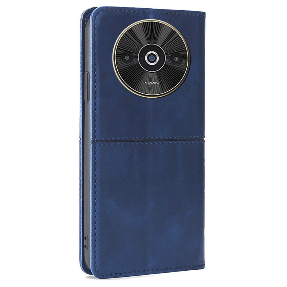 For Xiaomi Redmi A3 / Poco C61 4G Case PU Leather Stand Magnetic Closure Shockproof Phone Cover - Blue