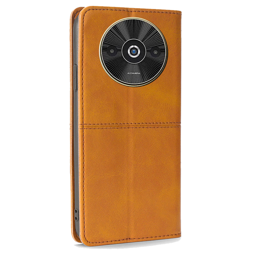 For Xiaomi Redmi A3 / Poco C61 4G Case PU Leather Stand Magnetic Closure Shockproof Phone Cover - Light Brown