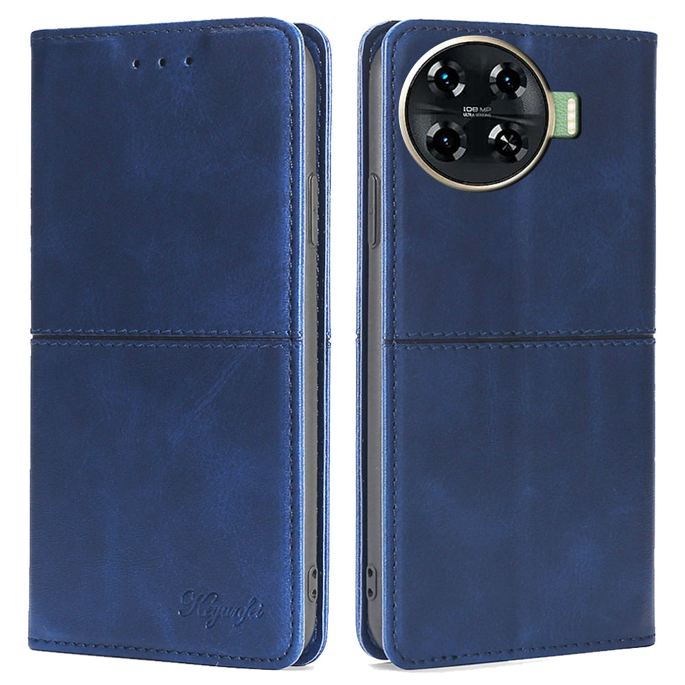 For Transsion Tecno Spark 20 Pro+ Case PU Leather Stand Folio Cowhide Texture Phone Cover - Blue