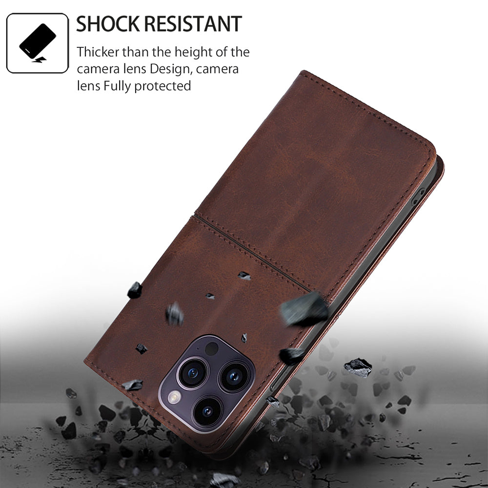 For Realme 12+ 5G Case Collection PU Leather Cowhide Texture Phone Cover with Card Holder - Dark Brown