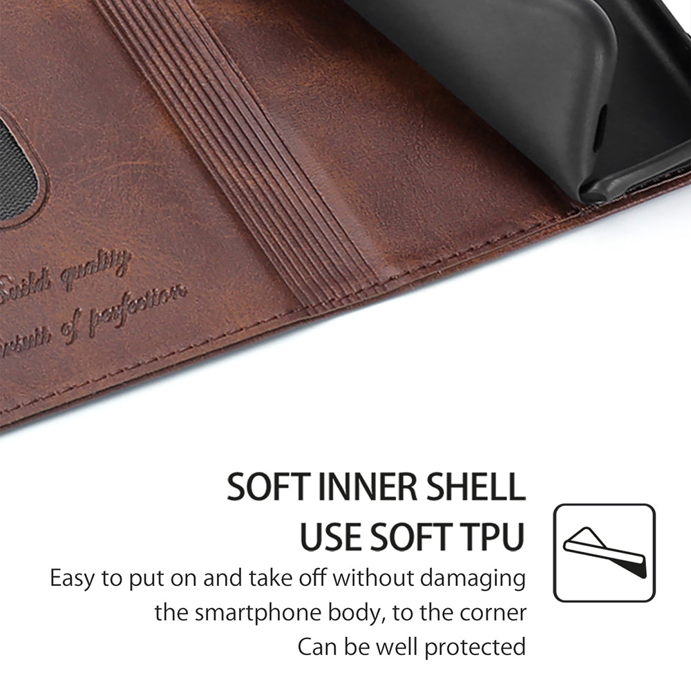 For Realme 12+ 5G Case Collection PU Leather Cowhide Texture Phone Cover with Card Holder - Dark Brown