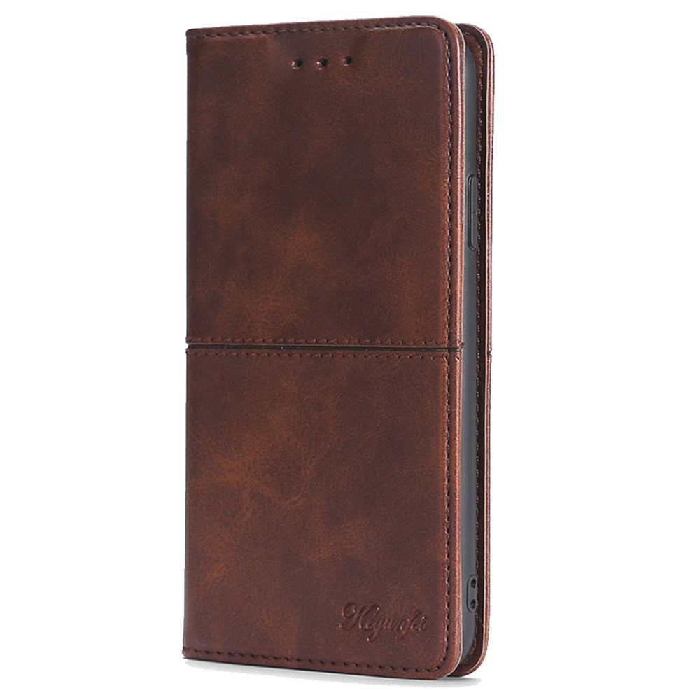 For Realme 12+ 5G Case Collection PU Leather Cowhide Texture Phone Cover with Card Holder - Dark Brown