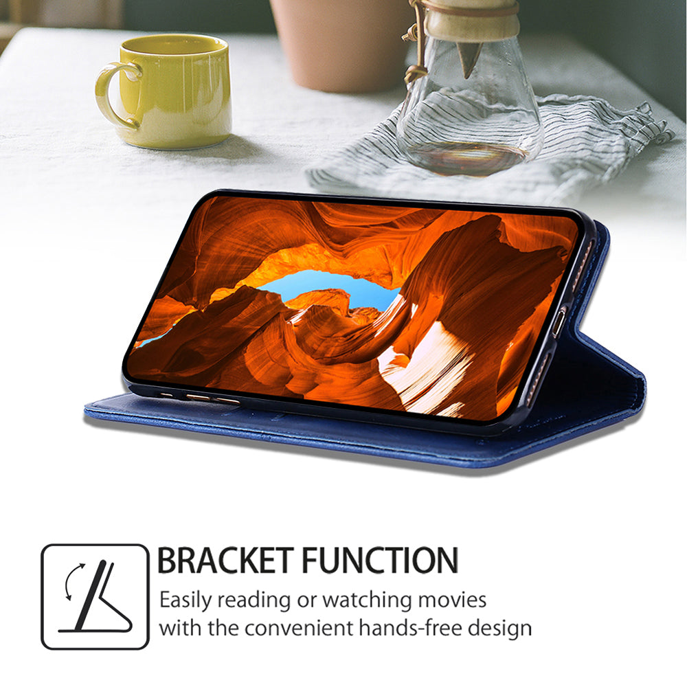 For Realme 12+ 5G Case Collection PU Leather Cowhide Texture Phone Cover with Card Holder - Blue