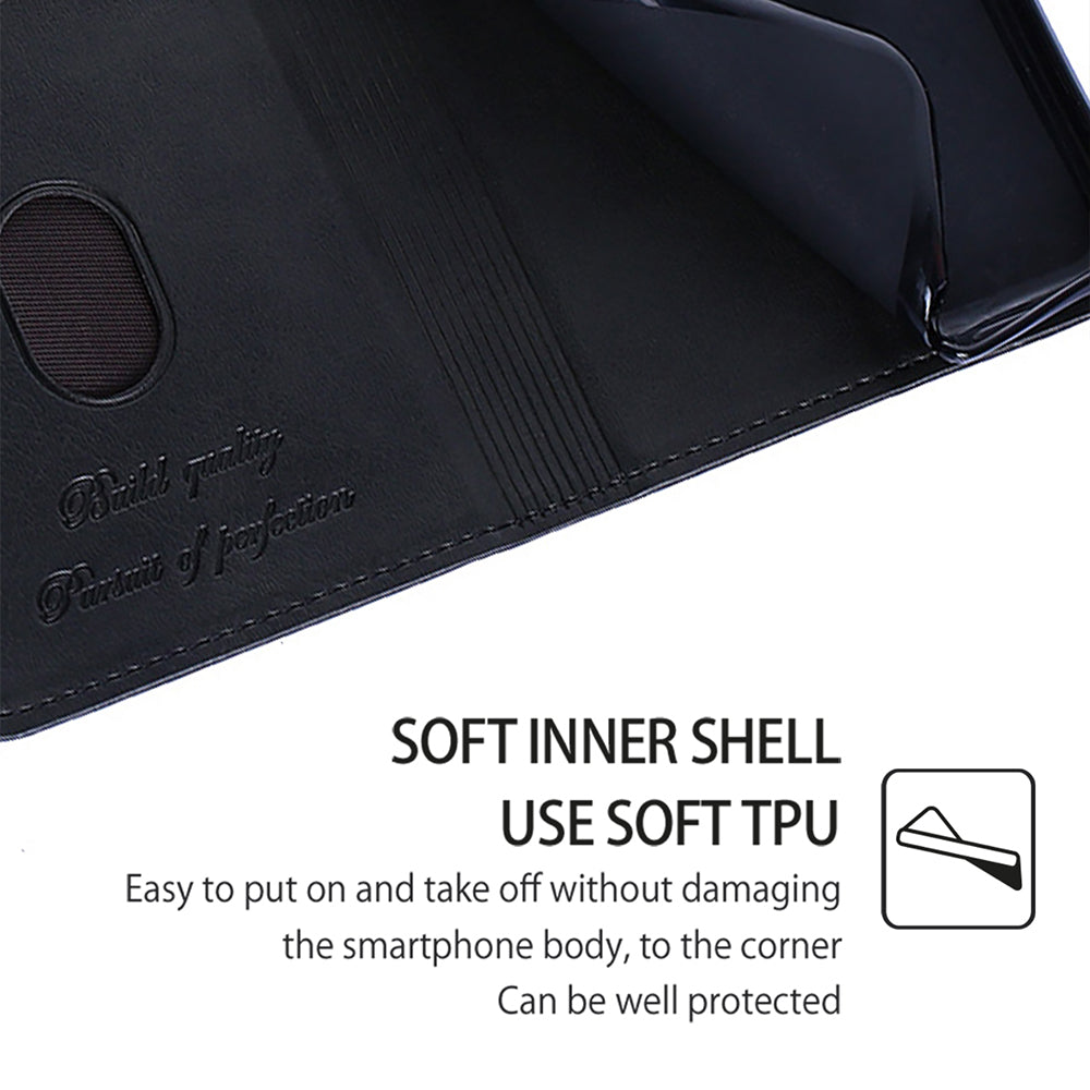 For Realme 12+ 5G Case Collection PU Leather Cowhide Texture Phone Cover with Card Holder - Black
