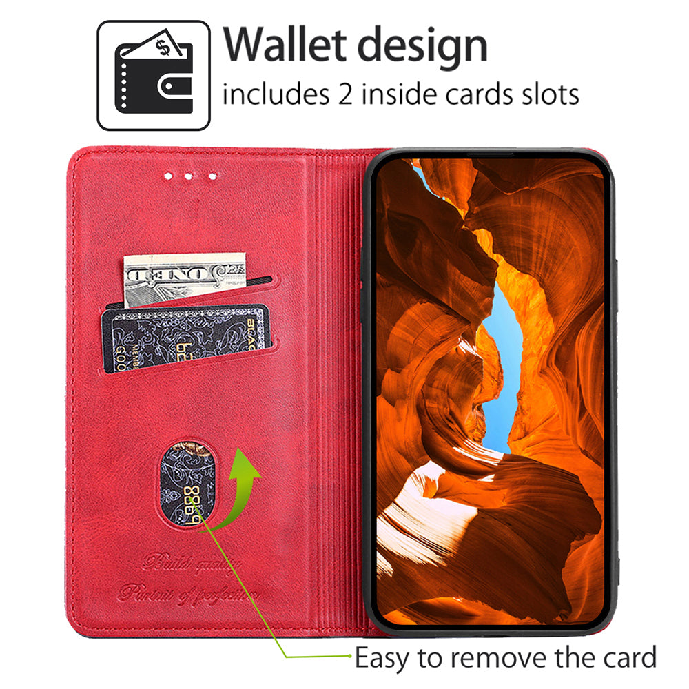 For Realme 12+ 5G Case Collection PU Leather Cowhide Texture Phone Cover with Card Holder - Red