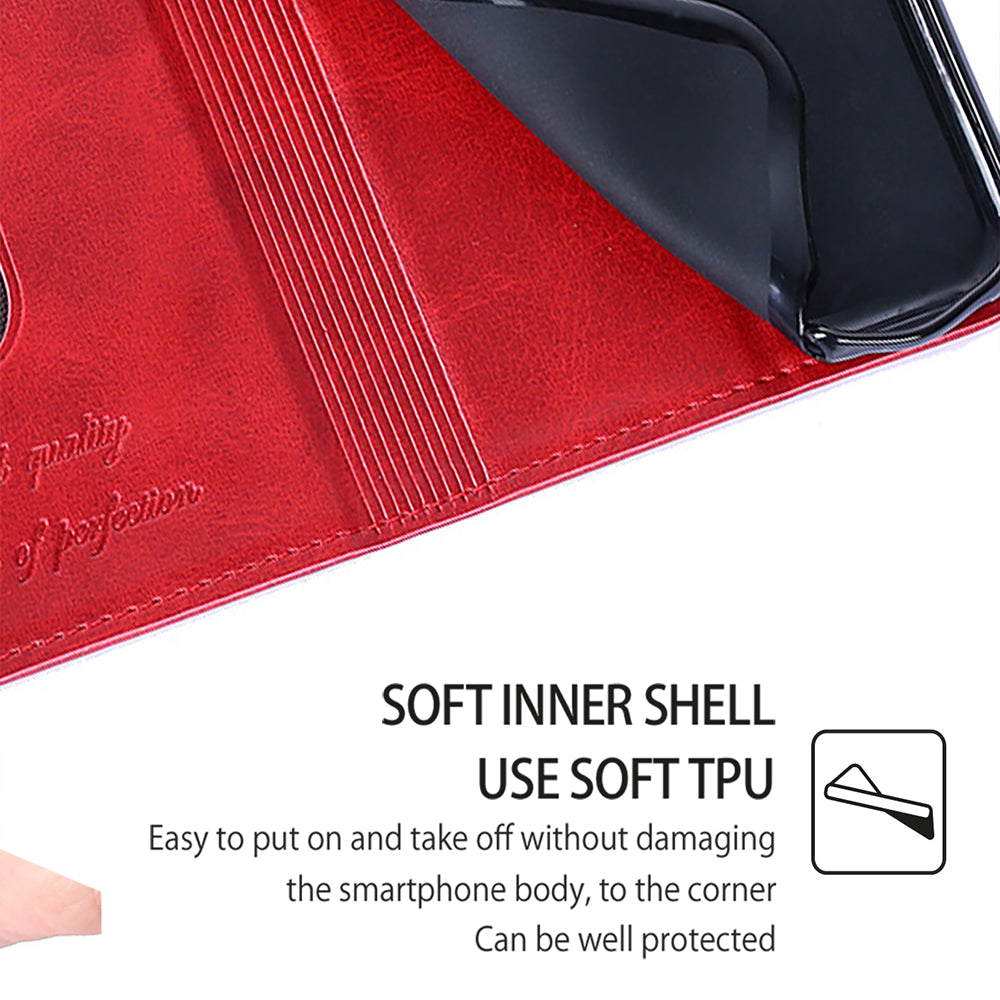 For Realme 12+ 5G Case Collection PU Leather Cowhide Texture Phone Cover with Card Holder - Red